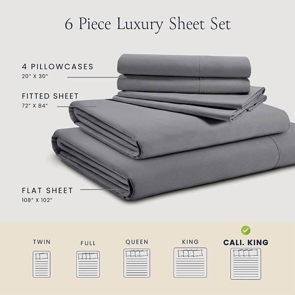 New King Size Bed Sheets Set - Silky Soft Full Sheet Set - Luxury 6 Piece Bed Sh - Picture 6 of 7